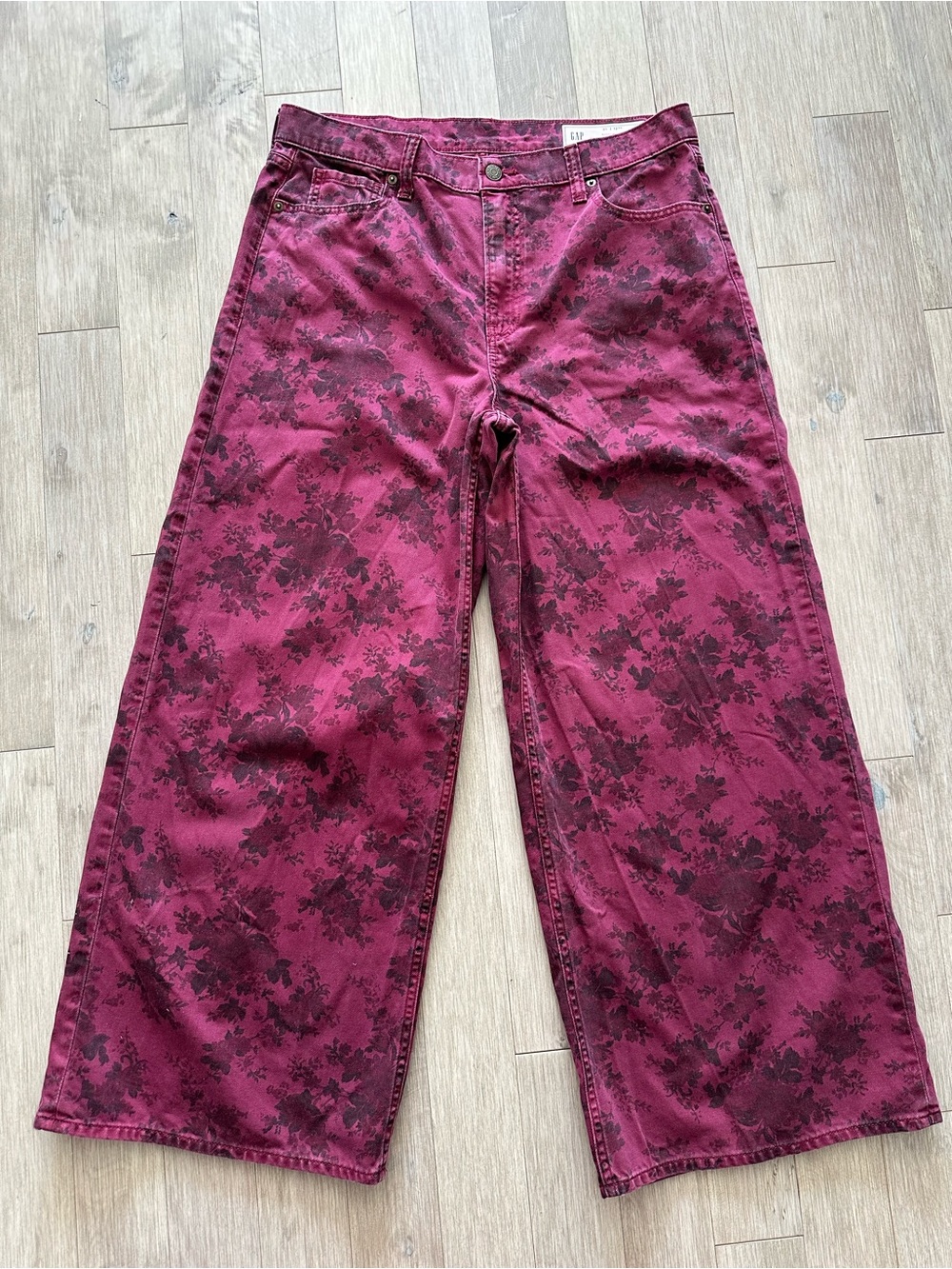 GAP Baggy Mid Rise Wide-Leg Floral Jacquard Jeans Pink Size 31/12RS